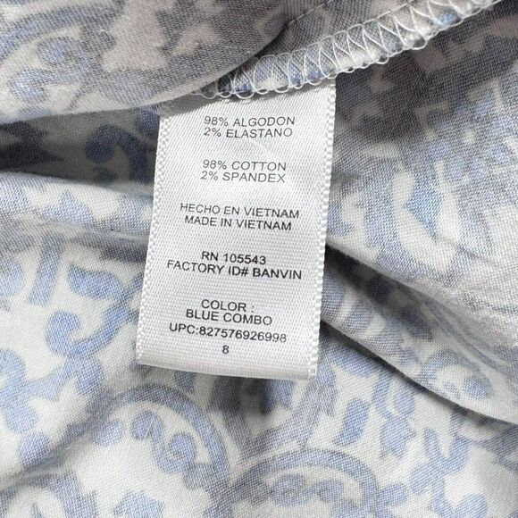 Milly V Neck Blue Print Dress Pockets - Picture 8 of 13